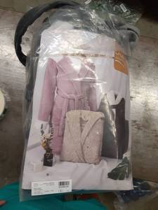 lot 1218 image: Womens Plush Robe, Fluffy Fleece Robe with Hood Long Soft Warm Bathrobe House Coat (Dark Gray, S)