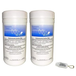lot 1260 image: 2 Pack Bonus Bundle Audio-Wipes Hearing Aid Wipes - Large Canister (160 Wipes Per Canister) and Liberty Hearing Aid Battery Keychain