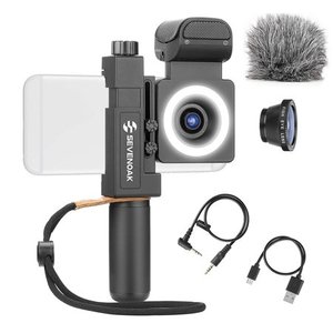 lot 1285 image: Movo SmartCine Complete Smartphone Video Rig with Built-in Stereo Microphone, LED Light, Wide-Angle and Fisheye Lenses - Youtuber Kit Compatible with iPhoneAndroid Phones - YouTube, Tik Tok Equipment