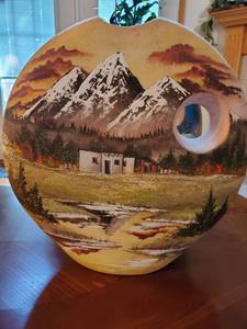 lot 1020 image: Terra-cotta Painted Vase with Summer Western Theme