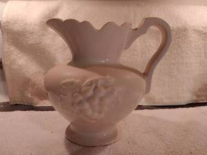 lot 6658 image: White Ceramic Pitcher with Grape Decour