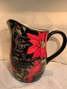 lot 6703 image: Susan Winget Ceramic Pitcher Winter Blessings Location Kitchen