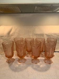 lot 6712 image: Set of 8 Vintage Pink Fostoria Iced Tea Glasses Location Kitchen Corner Cabinet