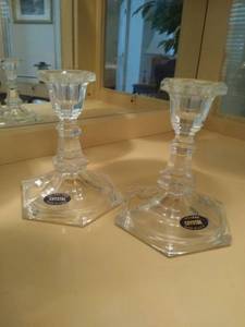 lot 6756 image: 24% Lead Crystal Made in USA Candle Sticks