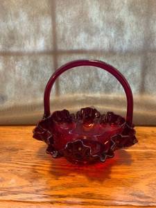 lot 6764 image: Beautiful Ruby Red Fenton Ruffled Basket Location Kitchen