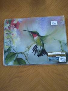 lot 6786 image: Tempered Glass Curting Board Hummingbird