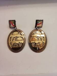 lot 5932 image: Sterling Silver w inlay 12k Gold Tribal Earings