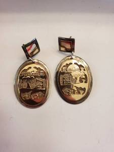 lot 5933 image: Sterling Silver w inlay 12k Gold Tribal Earings