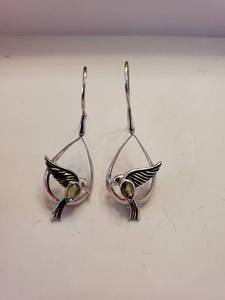 lot 5951 image: Emerald Green Stone Sterling Silver Humming Bird Earings