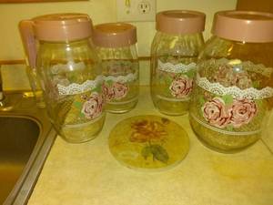 lot 7759 image: Lot Of 5 Carlton Glass Containers Pitcher, Pot Holder