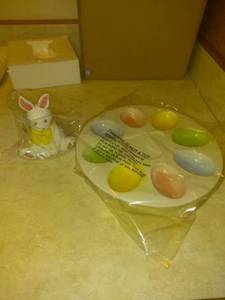lot 7789 image: Lot of 2 Hallmark Hard Boiled Or Deviled Egg Holder With Bunny Shaker