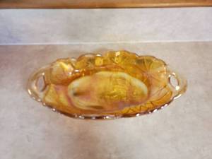 lot 7803 image: Carnival Glass Candy Nut Dish Orange Luster RECTANGLE 9.5 X 4.5 X 1H