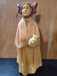 lot 8645 image: Native American Woman with Urn and Teal Necklace