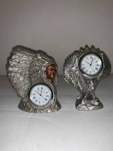 lot 8653 image: Two 1994 Masterworks Fine Pewter Mini Clocks Location Pool Table