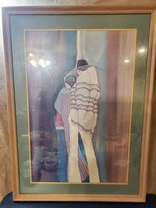 lot 8676 image: Wall Art of Native Couple Covered in Panchos. .