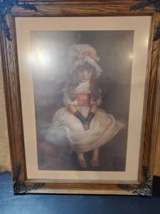 lot 8678 image: 1879 Dated Picture of Little Girl with White Dress and Pink Bow.