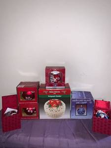 lot 8693 image: Lot of Christmas Ornaments - Hallmark Chiefs Lot of Hallmark Keepsake Barbie Ornaments Location Basement Closet