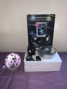 lot 8739 image: LED Lighted Stand With Clear Bubble Glass Paperweight Basement Shelf 1