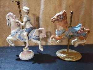 lot 8755 image: Lot of 2 Carousel Horses . 1 With Boy