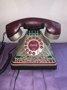 lot 8766 image: Coca-Cola Stained Glass Look Phone Location Basement Shelf 1