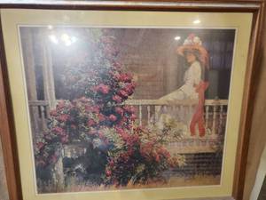 lot 8767 image: Print of Blurry Elegant Woman with White Dress on Porch