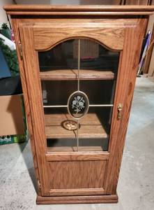 lot 8805 image: Wooden Cabinet with Grass Door. Glass Door has a Fogged Rose.