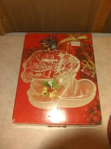lot 8817 image: Mikasa Large Christmas Boot Frosted Bon Bon Candy Dish Nut Serving Dish Germany