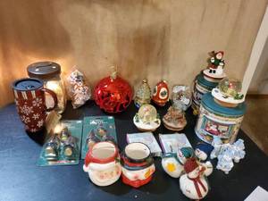 lot 8835 image: Mega Lot of Christmas Decor. Precious Momwnt. Jewelry Egg. Collectible Ornaments. New Coffee Mug and More