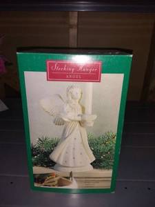lot 8844 image: Hallmark Christmas Angel Stocking Hanger Candleholder Mantle Orig Box 7.75