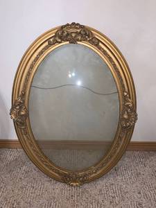 lot 8876 image: Antique Gilded Carved Wood Oval Picture Frame With Glass Location Wall