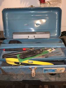 lot 8951 image: Small Metal Toolbox With Tools Location Garage