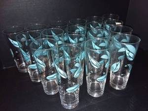 lot 1023 image: Mid Century Turquoise and Black Retro Leaf Glasses Lot of 18 PC
