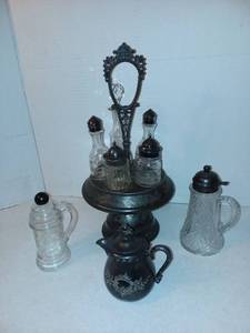 lot 1029 image: Silverplate and Glass Service Set with Carousel Stand Lot of 9 PC