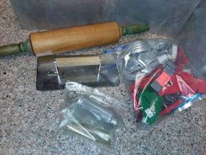 lot 1063 image: Rolling Pin and Cookie Cutters with Bacon Press