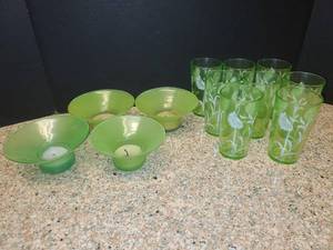 lot 1091 image: Green Glasses and Candle Holders