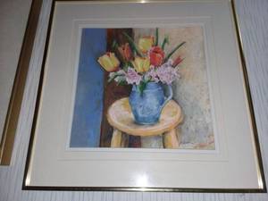 lot 1224 image: Tulips Pastel Framed Art by Local Artist Judy Dove 18 x 18 in