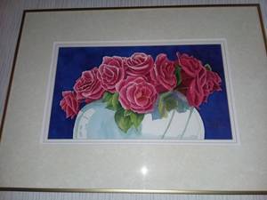 lot 1225 image: Study For Red Roses by Maureen Walter Framed Art 19 x 26 in