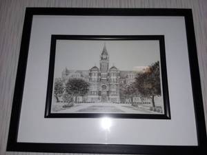 lot 1252 image: Friends University Lithograph by Ted Krone Framed Art 14 x 17 in