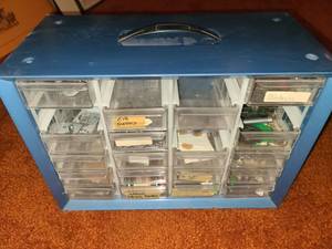 lot 2006 image: Blue 24 Bin Storage Box with Contents Some Bins are Missing