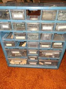 lot 2007 image: Blue 27 Bin Storage Box with Contents Some Bins are Missing