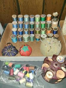 lot 2017 image: Spools and Thread with Pin Cushions