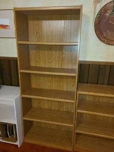 lot 2057 image: Tall Wood Bookcase 71 x 29 x 12 in