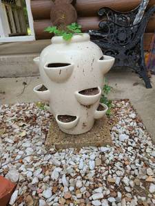 lot 4006 image: Flower Pot White Strawberry Pot 20 inches tall about 14 inches in diameter