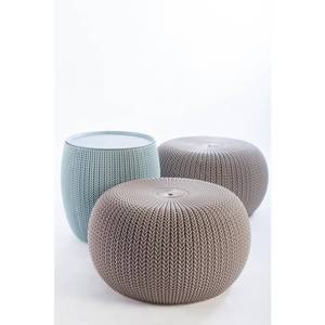 lot 2511 image: Keter Urban Knit Pouf Ottoman Set of 2 with Storage Table for Patio and Room D�cor - Perfect for Balcony, Deck, and Outdoor Seating, DuneMisty Blue