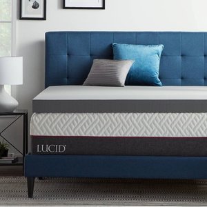 lot 2520 image: Lucid� Restore Bamboo Charcoal and Aloe Infused Memory Foam Topper 2, 3, 4 Inch