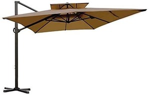 lot 2522 image: Abba Patio 9 x 12 ft Patio Offset Hanging Umbrella with Solar Lights Double Top Rectangular Cantilever Umbrella with Easy Tilt & Cross Base for Garden, Deck, Backyard and Pool, Beige