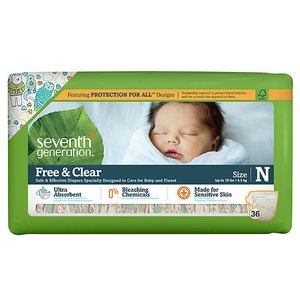 lot 2606 image: Seventh Generation Size Newborn, up to 10 lbs Baby Diapers 36 Count