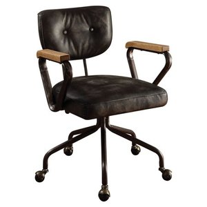 lot 11516 image: ACME Hallie Executive Office Chair, Vintage Black Top Grain Leather Retail $438.44