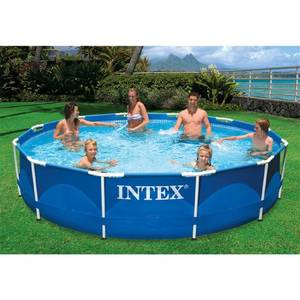 lot 11525 image: Intex 12 x 30 Metal Frame Above Ground Pool with Filter Pump