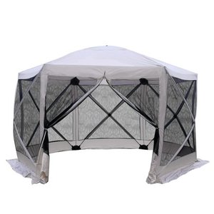 lot 11557 image: Outsunny 11.5 x 11.5 6 Sided Hexagonal Pop Up Portable Gazebo Canopy Tent with Mesh Netting Sidewalls Retail $202.49